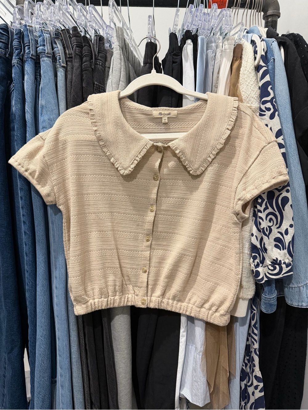 MADEWELL ruffle collar crop top sz xs